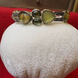 Vintage Silver Bracelet with Green glass inserts